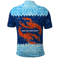 Turks and Caicos Islands Polo Shirt with Red Crab and Ocean Wave Coral Reef Design - Wonder Print Shop