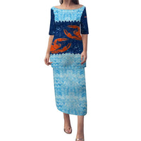 Turks and Caicos Islands Puletasi with Red Crab and Ocean Wave Coral Reef Design - Wonder Print Shop