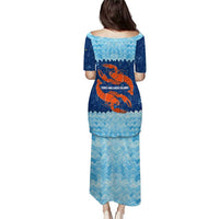 Turks and Caicos Islands Puletasi with Red Crab and Ocean Wave Coral Reef Design - Wonder Print Shop