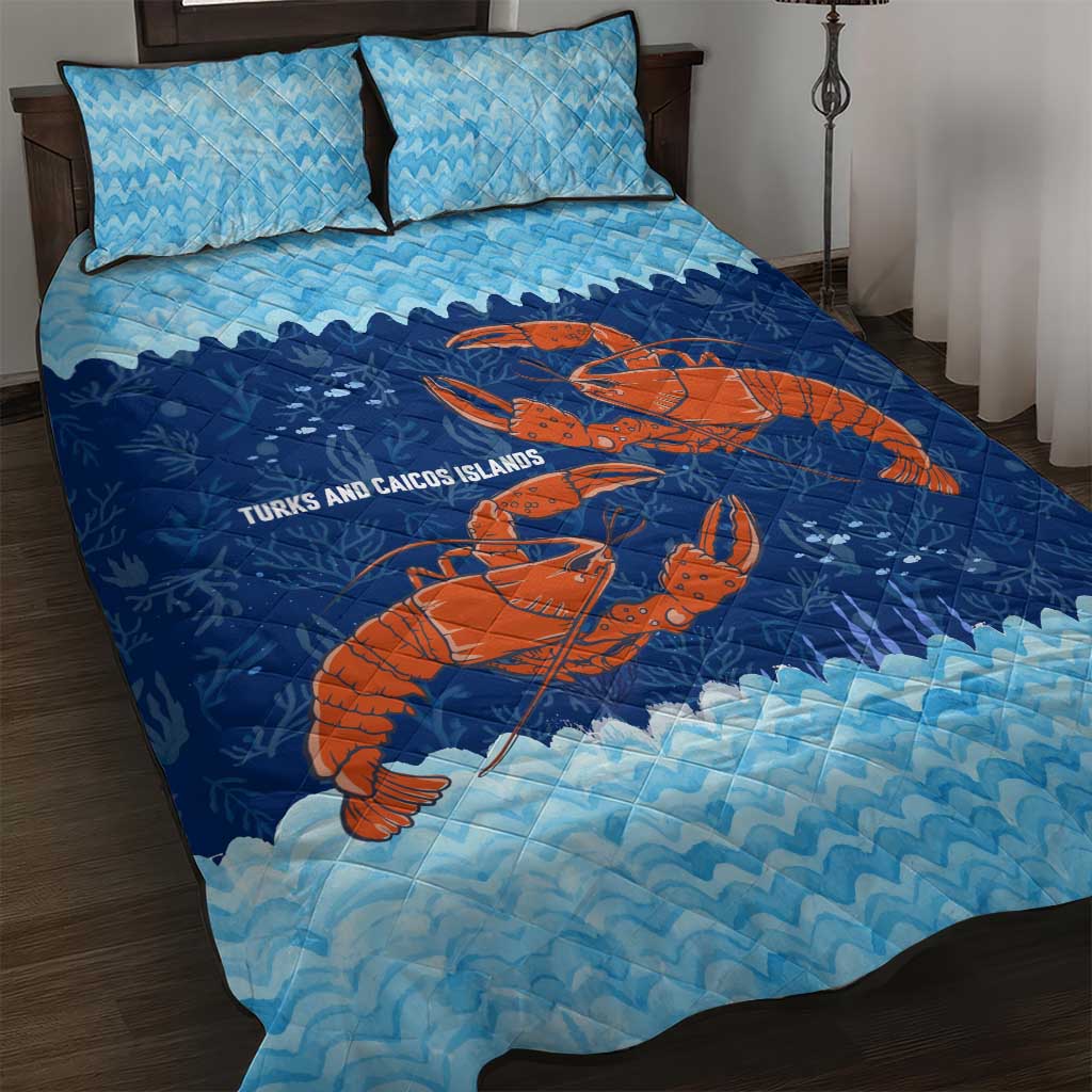 Turks and Caicos Islands Quilt Bed Set with Red Crab and Ocean Wave Coral Reef Design - Wonder Print Shop