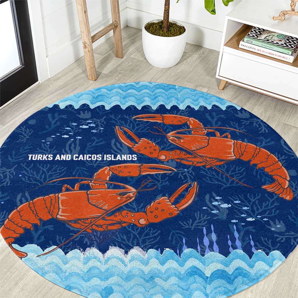 Turks and Caicos Islands Round Carpet with Red Crab and Ocean Wave Coral Reef Design - Wonder Print Shop