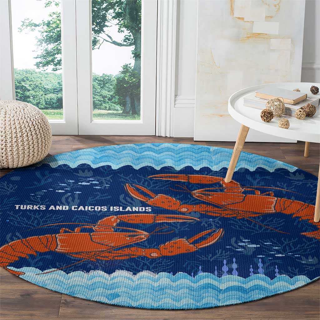 Turks and Caicos Islands Round Carpet with Red Crab and Ocean Wave Coral Reef Design - Wonder Print Shop