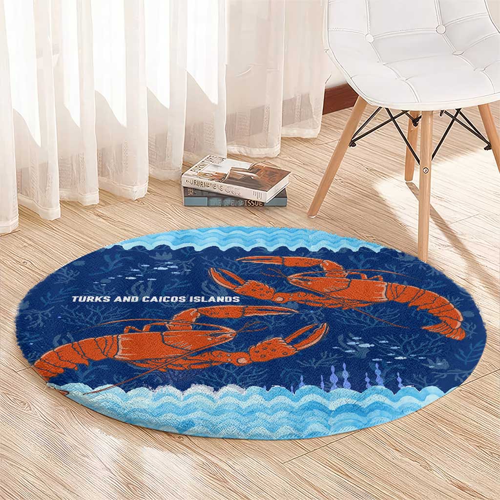 Turks and Caicos Islands Round Carpet with Red Crab and Ocean Wave Coral Reef Design - Wonder Print Shop