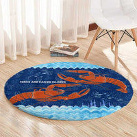 Turks and Caicos Islands Round Carpet with Red Crab and Ocean Wave Coral Reef Design - Wonder Print Shop