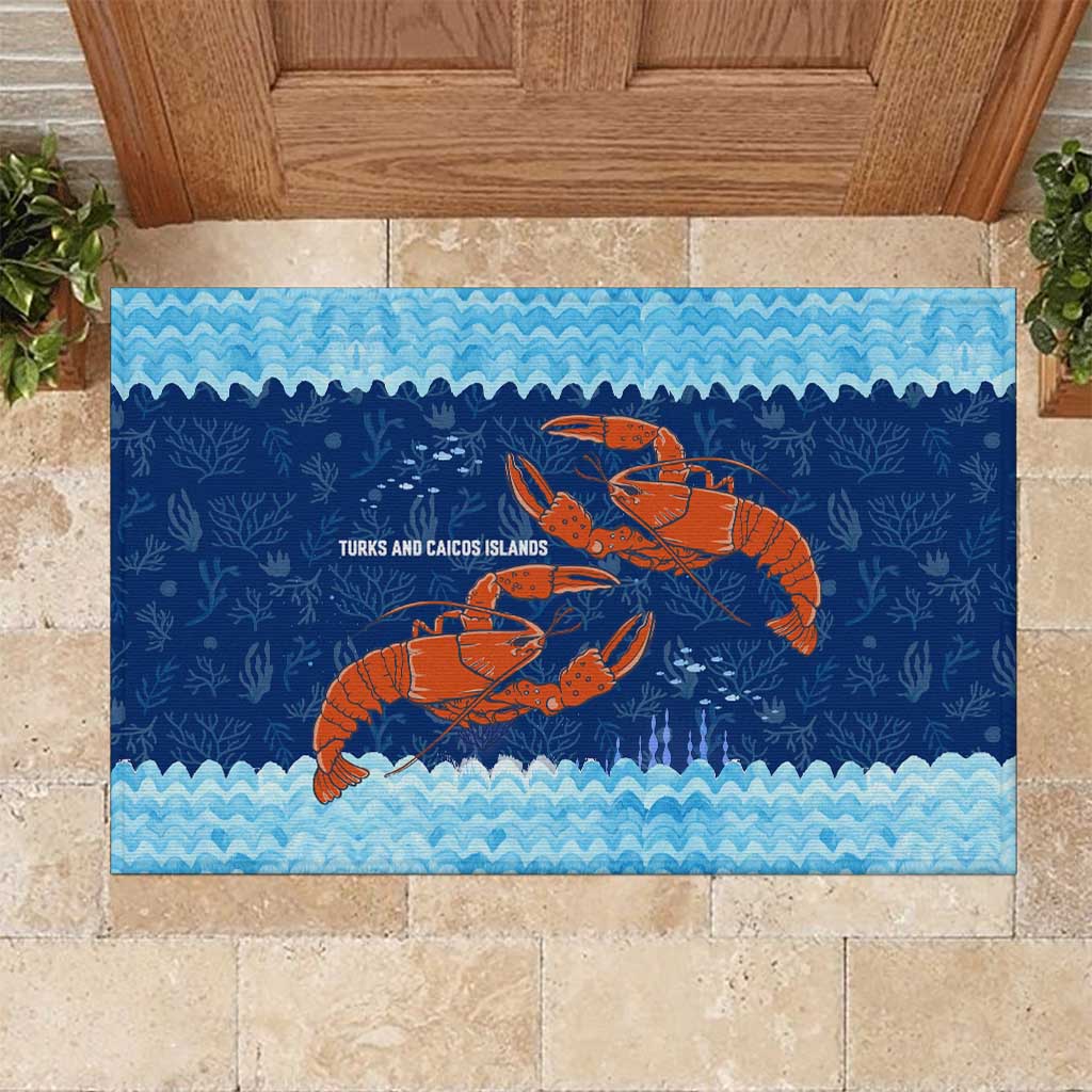 Turks and Caicos Islands Rubber Doormat with Red Crab and Ocean Wave Coral Reef Design - Wonder Print Shop
