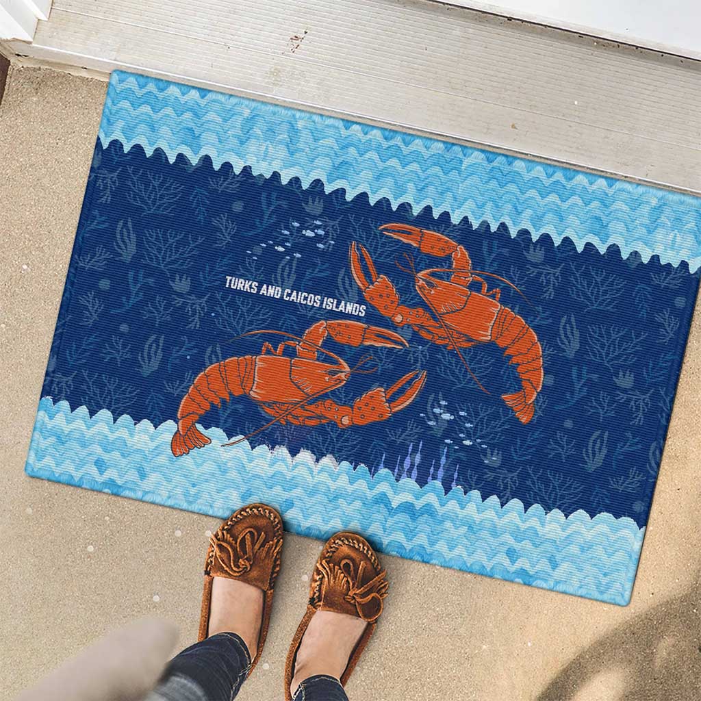 Turks and Caicos Islands Rubber Doormat with Red Crab and Ocean Wave Coral Reef Design - Wonder Print Shop