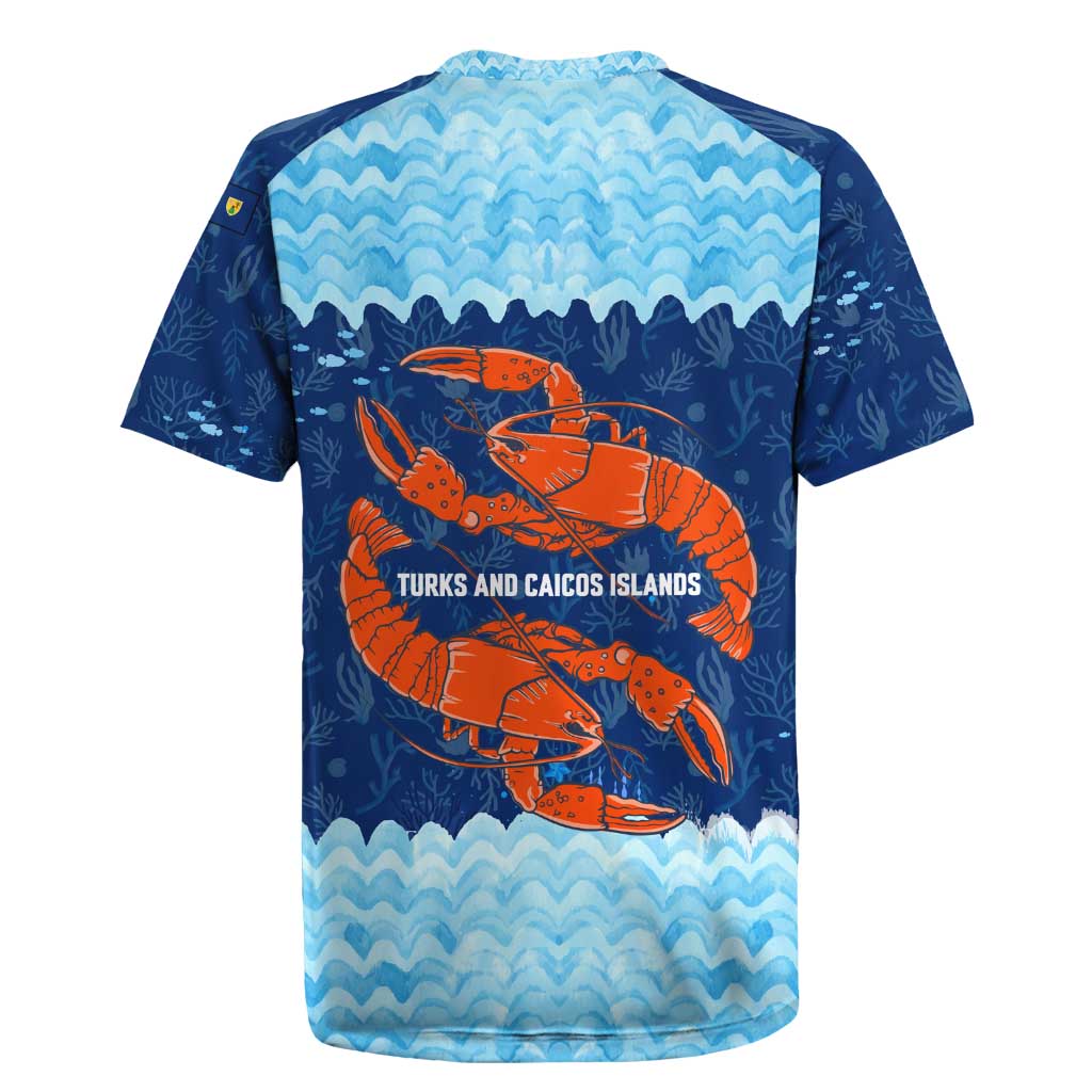 Turks and Caicos Islands Rugby Jersey with Red Crab and Ocean Wave Coral Reef Design - Wonder Print Shop