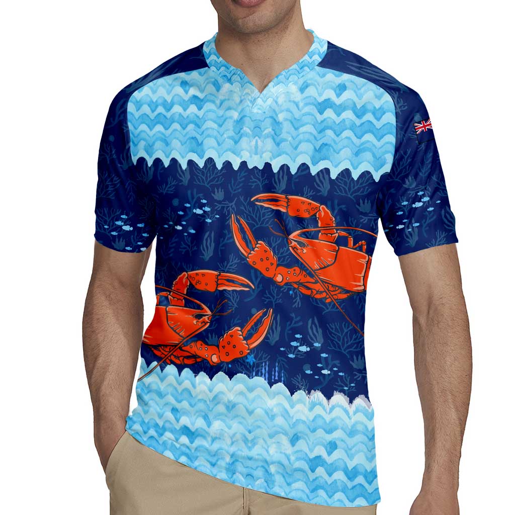 Turks and Caicos Islands Rugby Jersey with Red Crab and Ocean Wave Coral Reef Design - Wonder Print Shop