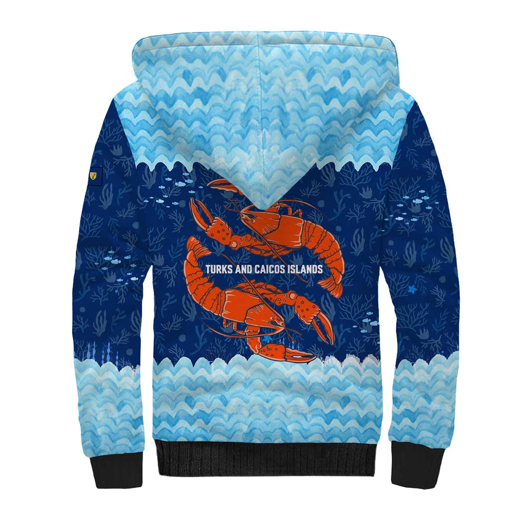 Turks and Caicos Islands Sherpa Hoodie with Red Crab and Ocean Wave Coral Reef Design - Wonder Print Shop