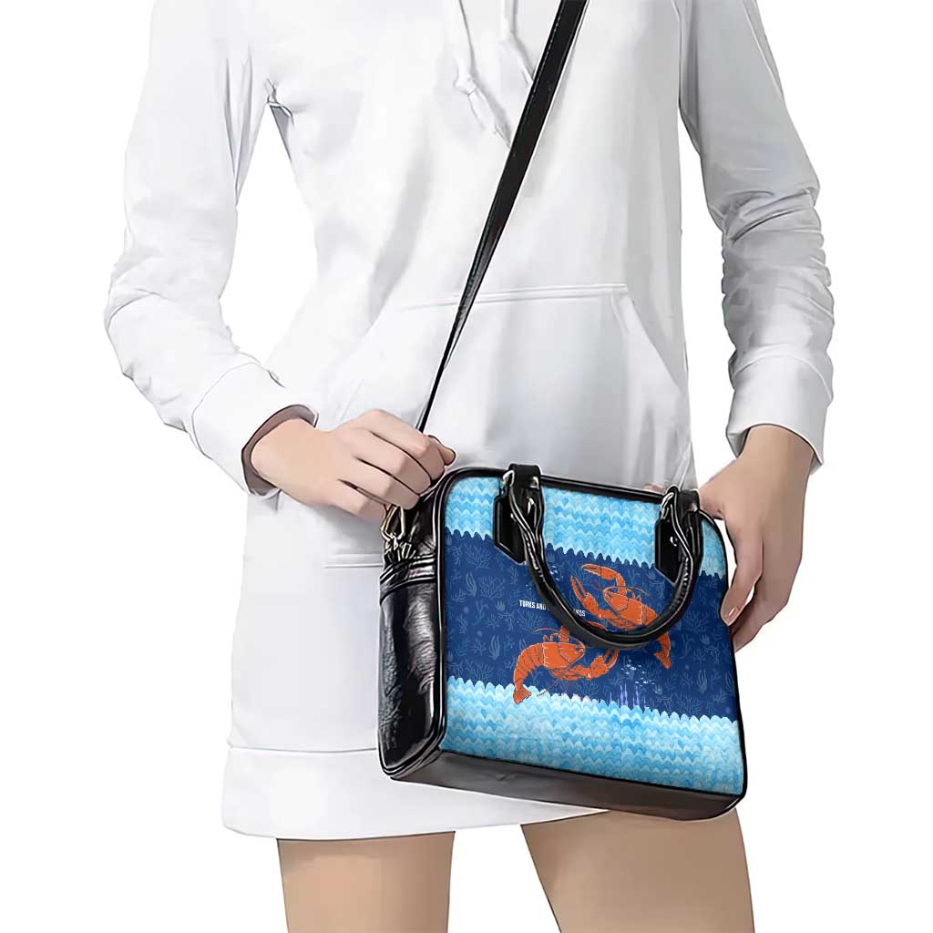 Turks and Caicos Islands Shoulder Handbag with Red Crab and Ocean Wave Coral Reef Design - Wonder Print Shop
