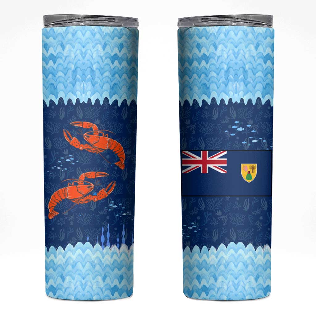 Turks and Caicos Islands Skinny Tumbler with Red Crab and Ocean Wave Coral Reef Design - Wonder Print Shop