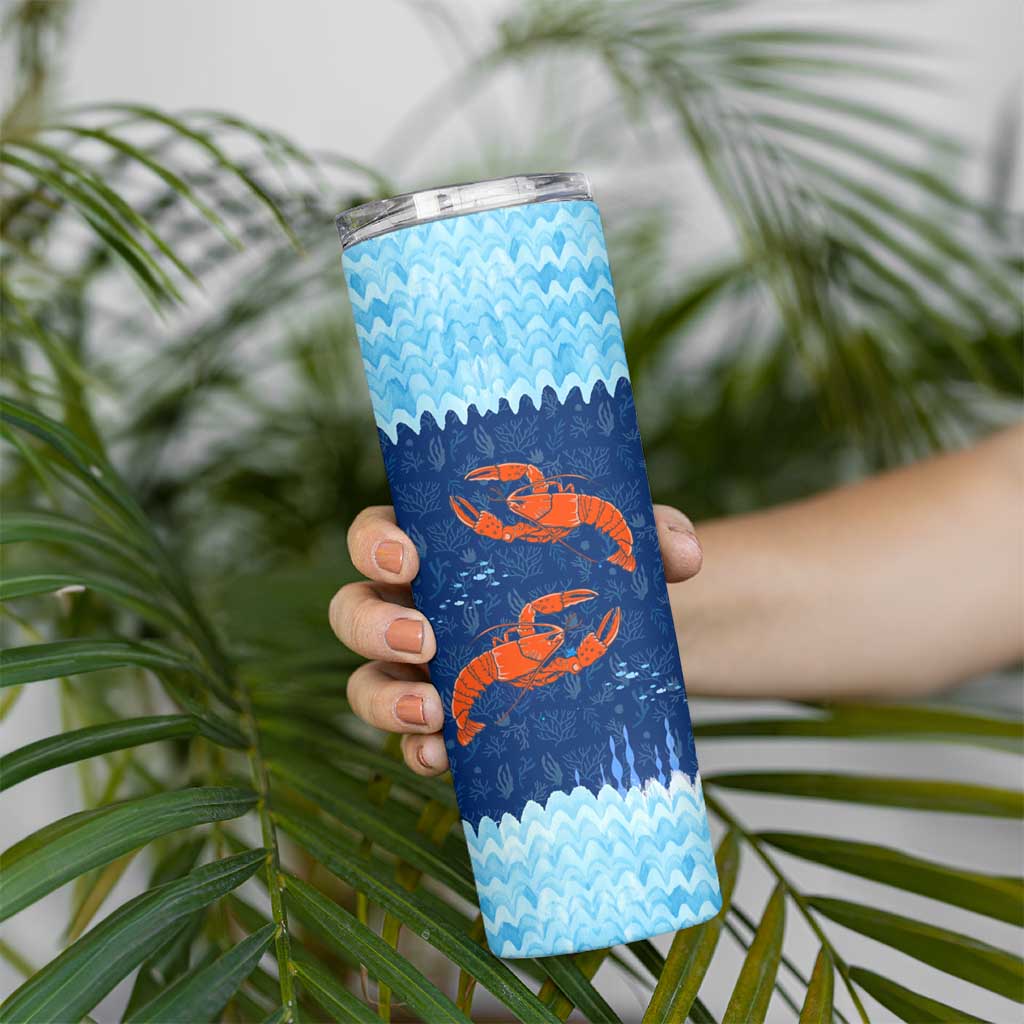 Turks and Caicos Islands Skinny Tumbler with Red Crab and Ocean Wave Coral Reef Design - Wonder Print Shop