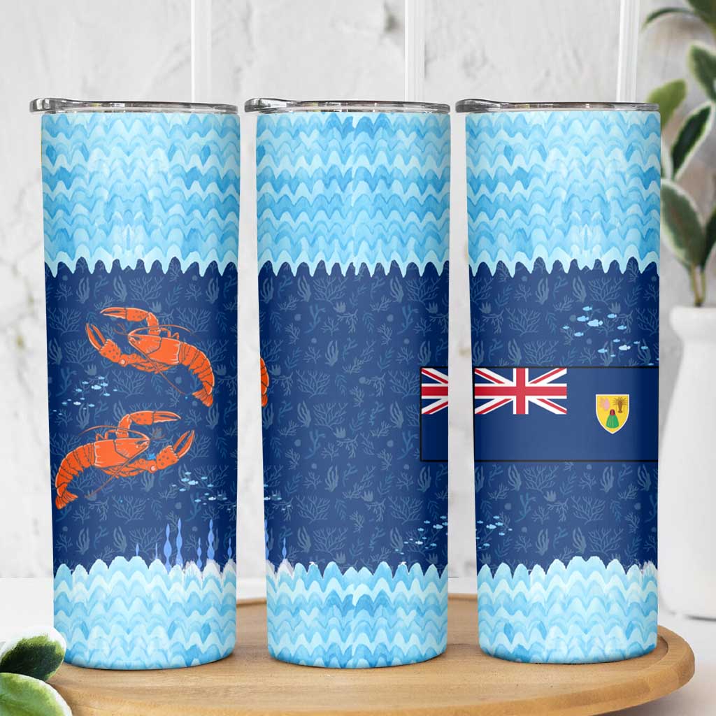 Turks and Caicos Islands Skinny Tumbler with Red Crab and Ocean Wave Coral Reef Design - Wonder Print Shop