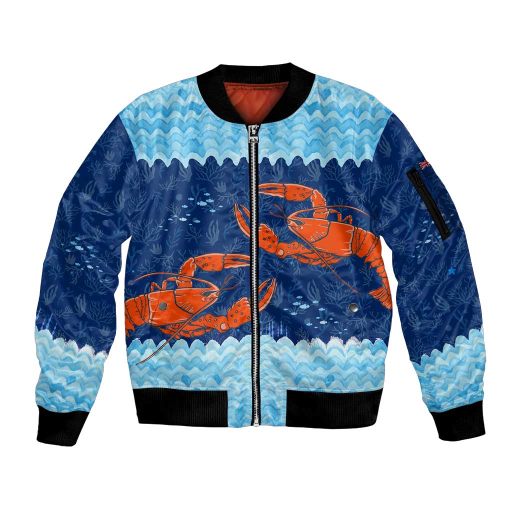 Turks and Caicos Islands Sleeve Zip Bomber Jacket with Red Crab and Ocean Wave Coral Reef Design - Wonder Print Shop