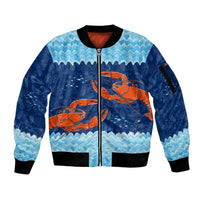 Turks and Caicos Islands Sleeve Zip Bomber Jacket with Red Crab and Ocean Wave Coral Reef Design - Wonder Print Shop