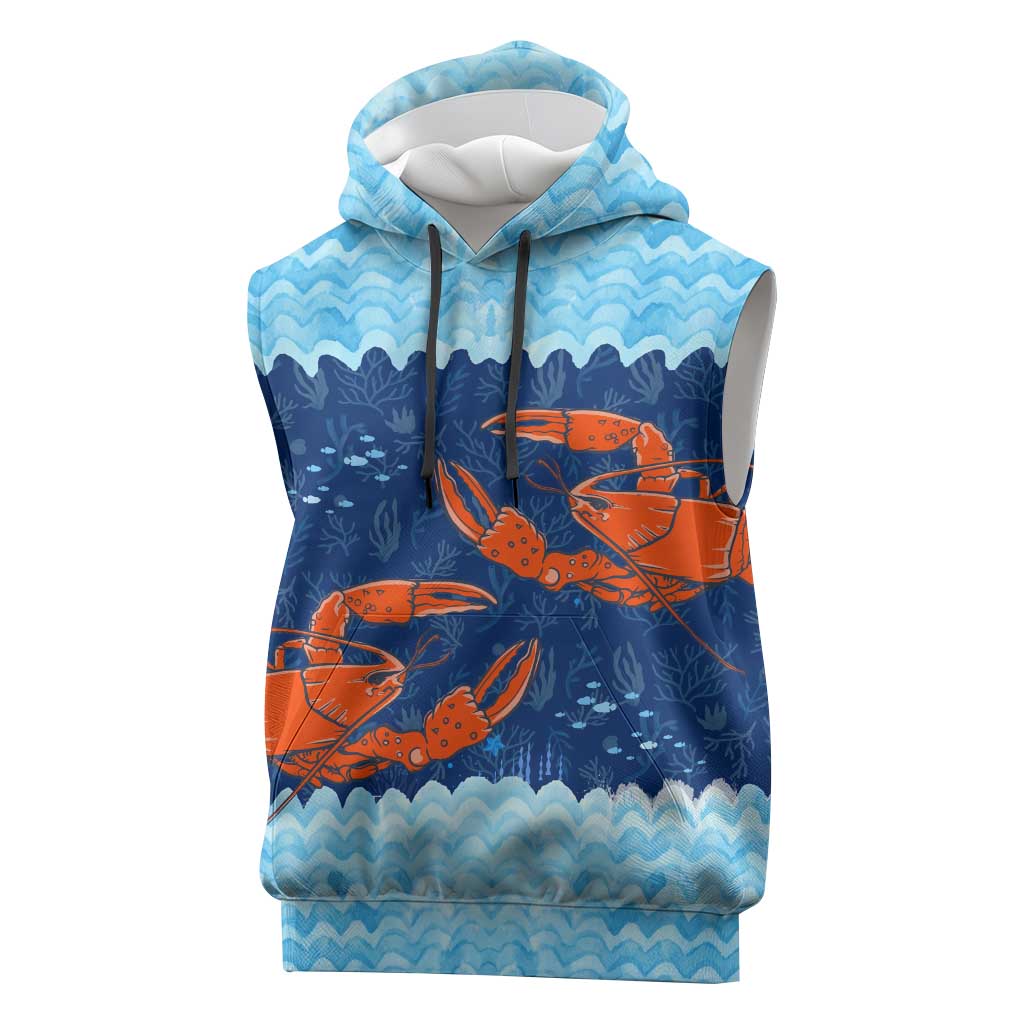 Turks and Caicos Islands Sleeveless Hoodie with Red Crab and Ocean Wave Coral Reef Design - Wonder Print Shop