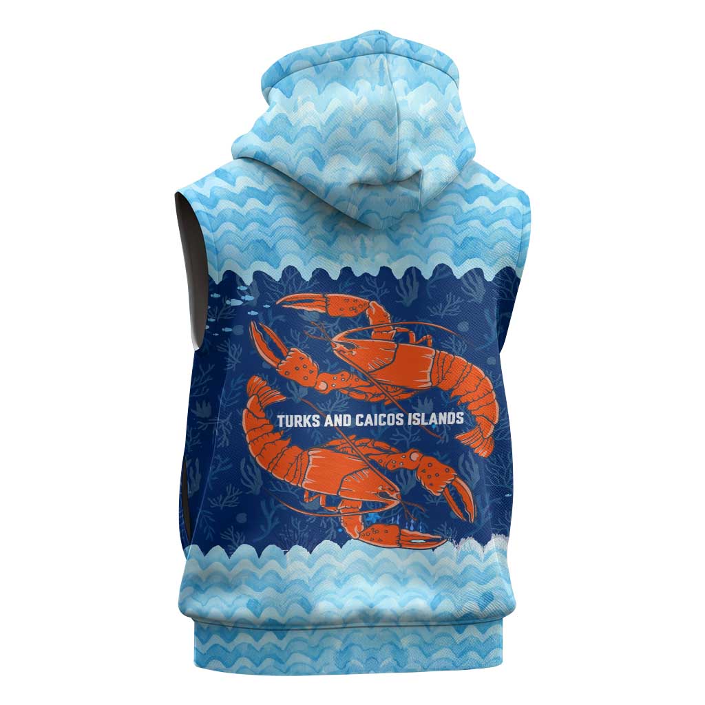 Turks and Caicos Islands Sleeveless Hoodie with Red Crab and Ocean Wave Coral Reef Design - Wonder Print Shop