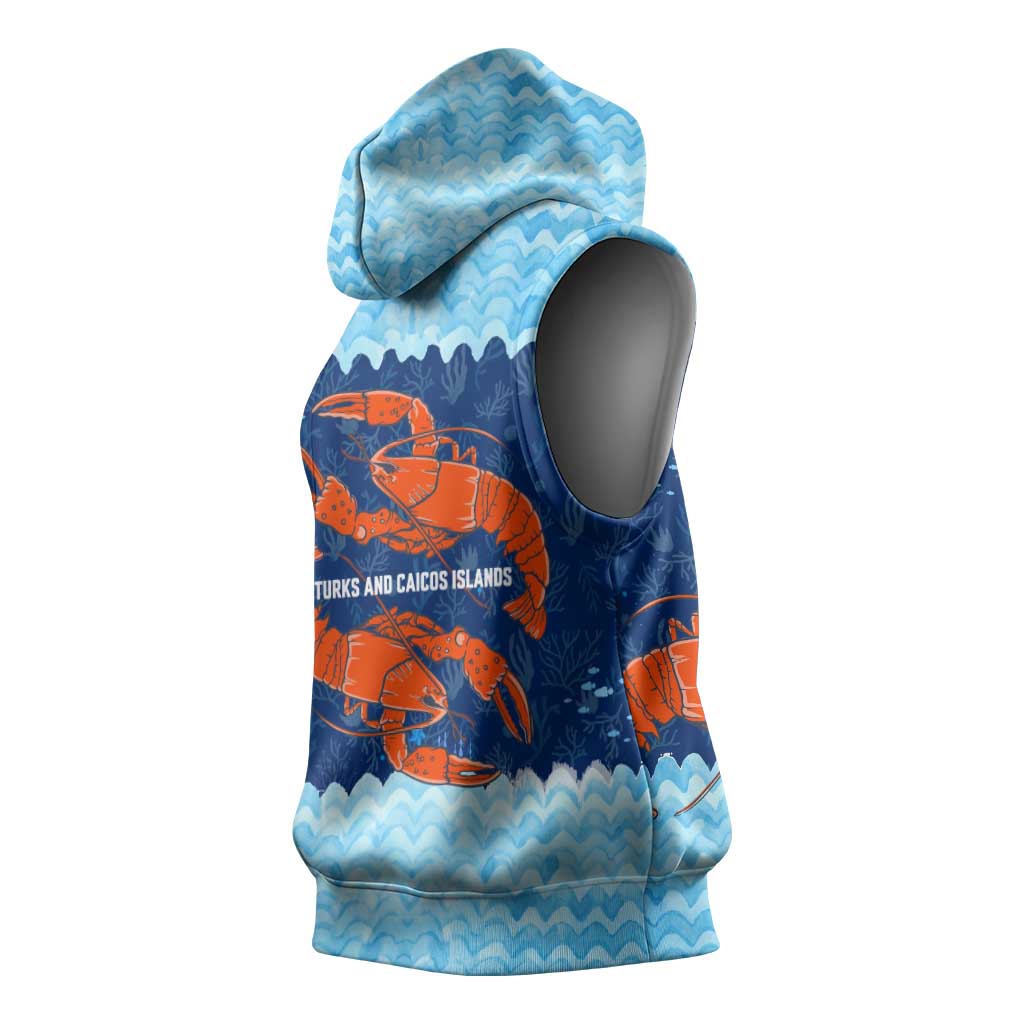 Turks and Caicos Islands Sleeveless Hoodie with Red Crab and Ocean Wave Coral Reef Design - Wonder Print Shop