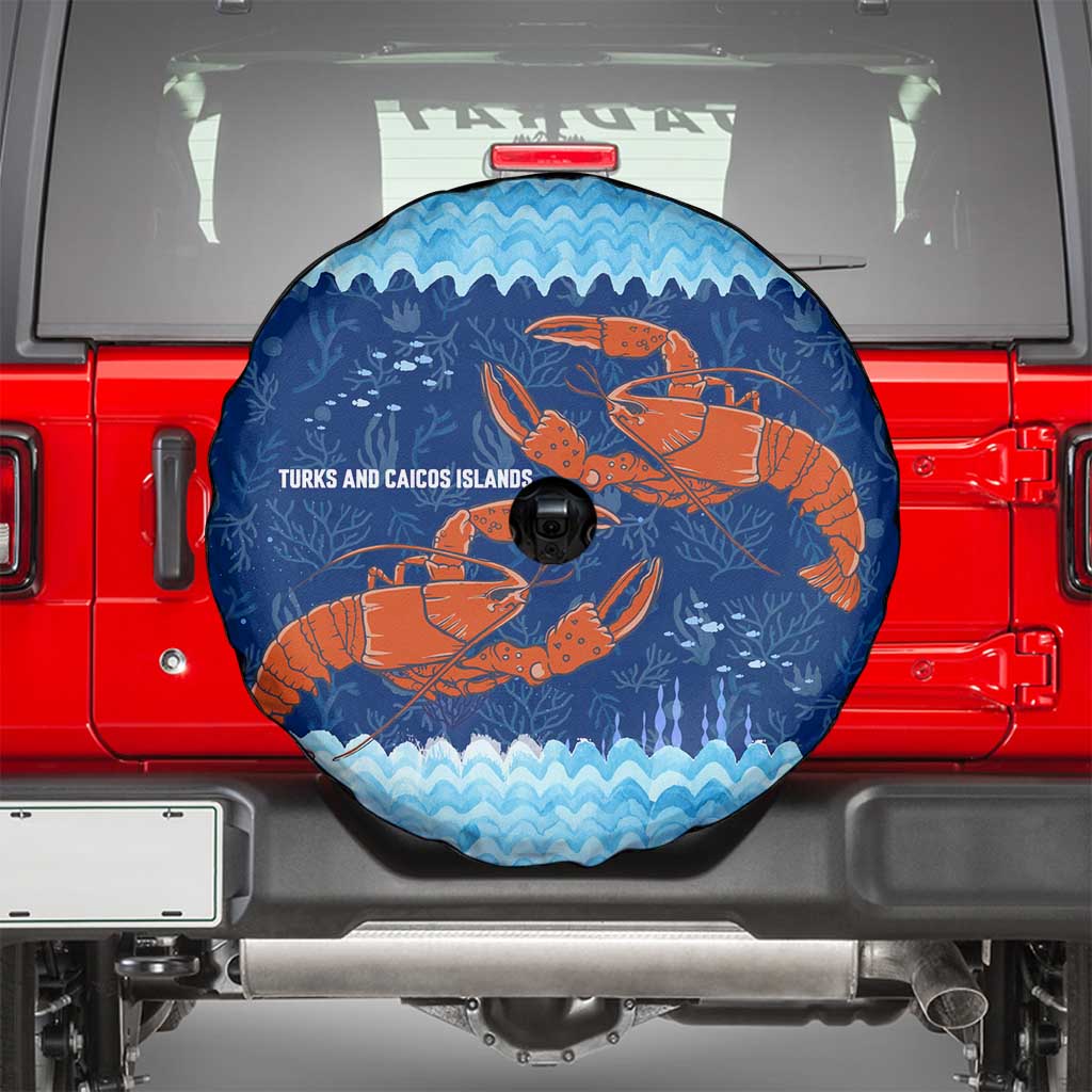 Turks and Caicos Islands Spare Tire Cover with Red Crab and Ocean Wave Coral Reef Design - Wonder Print Shop