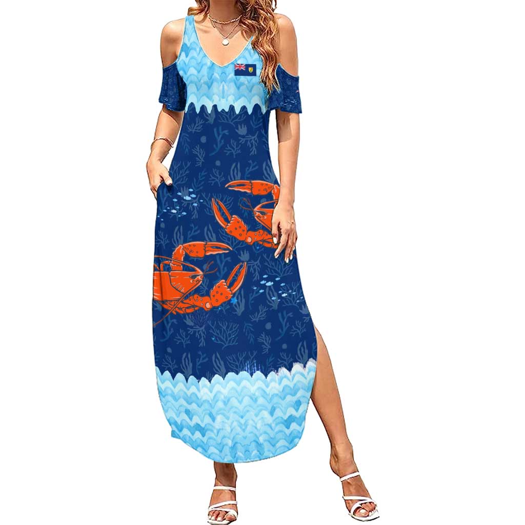 Turks and Caicos Islands Summer Maxi Dress with Red Crab and Ocean Wave Coral Reef Design - Wonder Print Shop