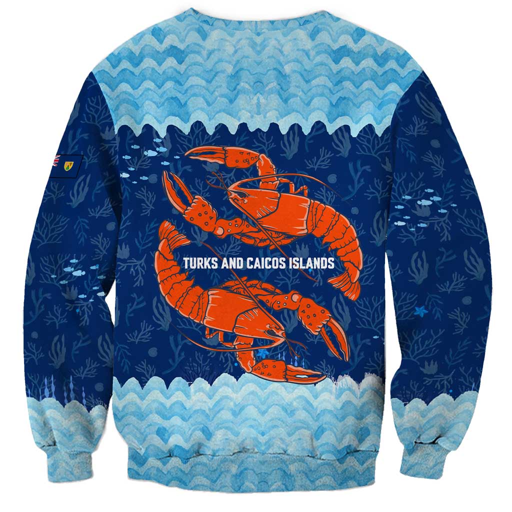 Turks and Caicos Islands Sweatshirt with Red Crab and Ocean Wave Coral Reef Design - Wonder Print Shop