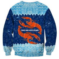 Turks and Caicos Islands Sweatshirt with Red Crab and Ocean Wave Coral Reef Design - Wonder Print Shop