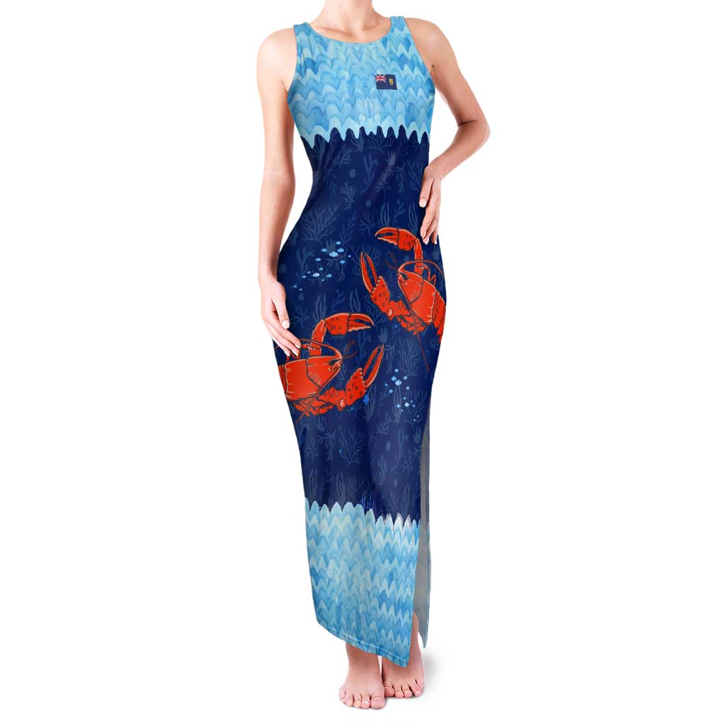 Turks and Caicos Islands Tank Maxi Dress with Red Crab and Ocean Wave Coral Reef Design - Wonder Print Shop