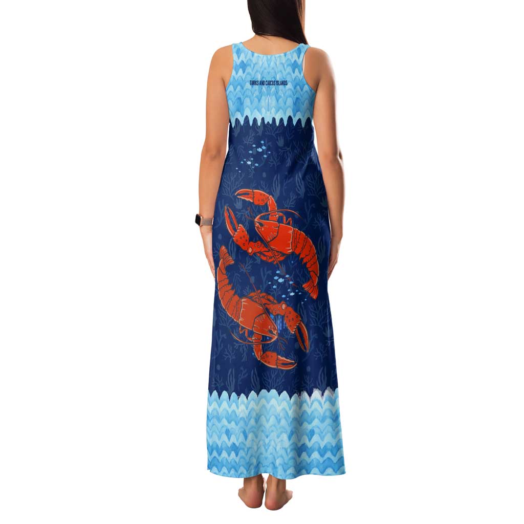 Turks and Caicos Islands Tank Maxi Dress with Red Crab and Ocean Wave Coral Reef Design - Wonder Print Shop