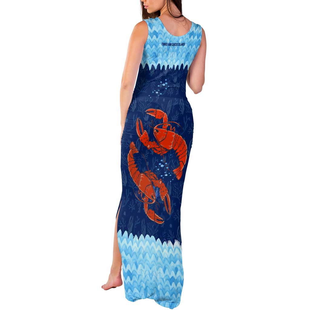 Turks and Caicos Islands Tank Maxi Dress with Red Crab and Ocean Wave Coral Reef Design - Wonder Print Shop