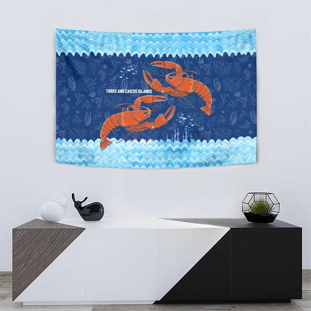 Turks and Caicos Islands Tapestry with Red Crab and Ocean Wave Coral Reef Design - Wonder Print Shop