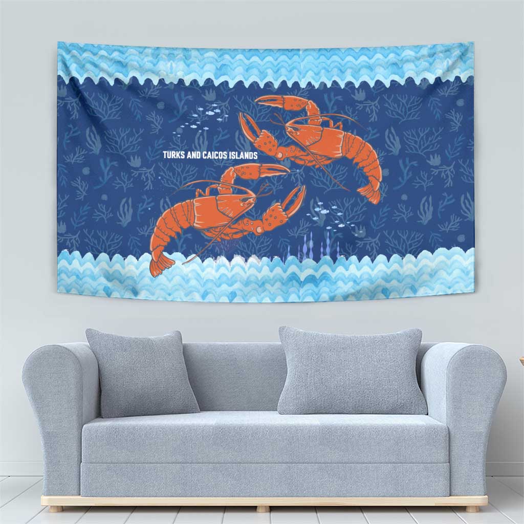 Turks and Caicos Islands Tapestry with Red Crab and Ocean Wave Coral Reef Design - Wonder Print Shop