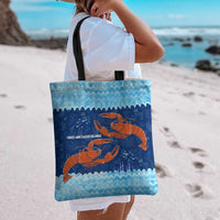 Turks and Caicos Islands Tote Bag with Red Crab and Ocean Wave Coral Reef Design - Wonder Print Shop