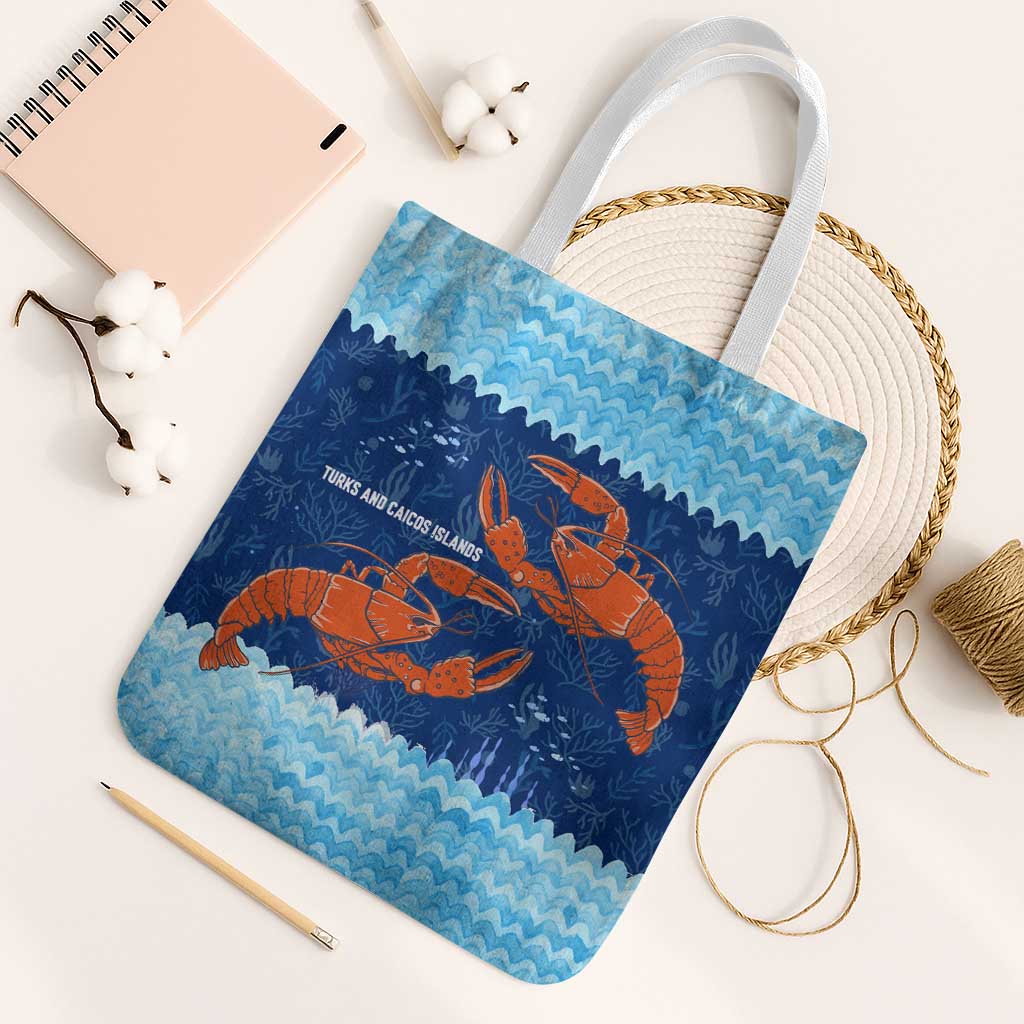 Turks and Caicos Islands Tote Bag with Red Crab and Ocean Wave Coral Reef Design - Wonder Print Shop