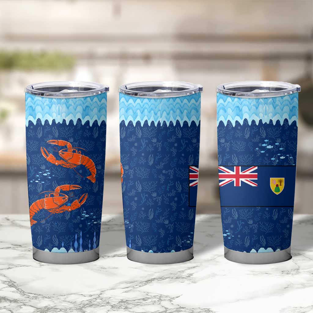 Turks and Caicos Islands Tumbler Cup with Red Crab and Ocean Wave Coral Reef Design - Wonder Print Shop