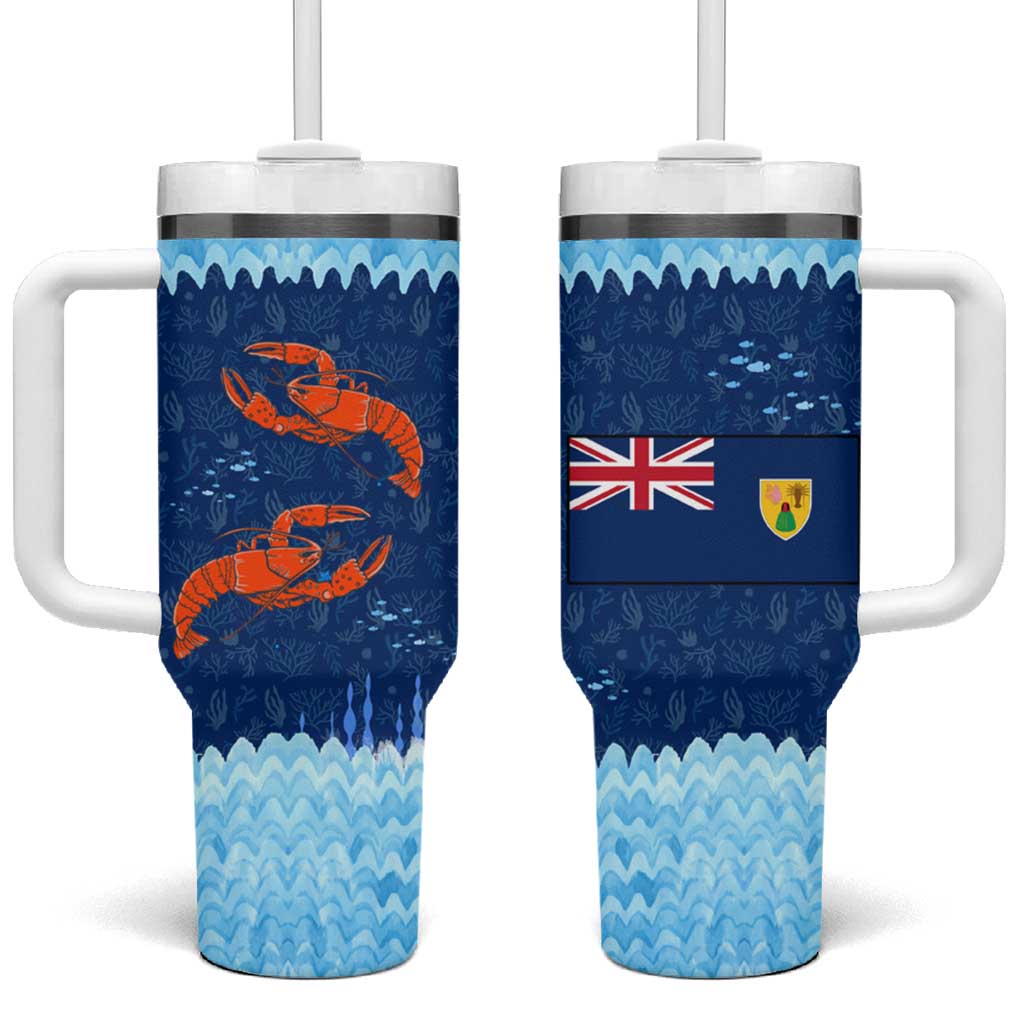 Turks and Caicos Islands Tumbler With Handle with Red Crab and Ocean Wave Coral Reef Design - Wonder Print Shop