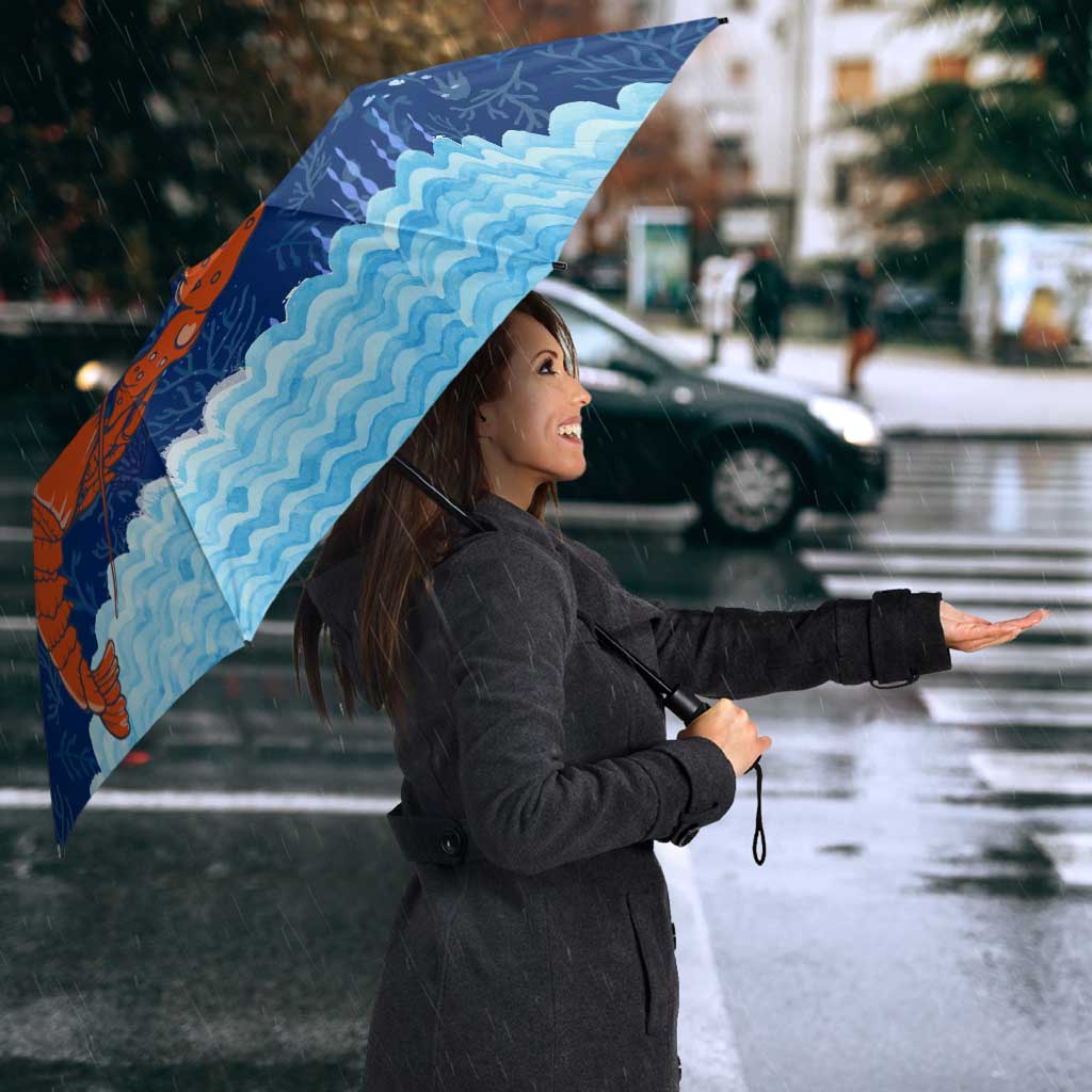 Turks and Caicos Islands Umbrella with Red Crab and Ocean Wave Coral Reef Design - Wonder Print Shop
