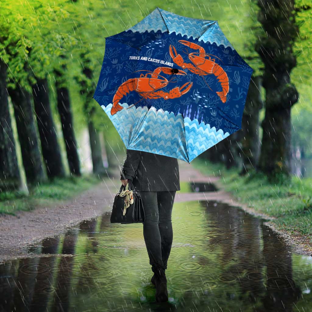 Turks and Caicos Islands Umbrella with Red Crab and Ocean Wave Coral Reef Design - Wonder Print Shop