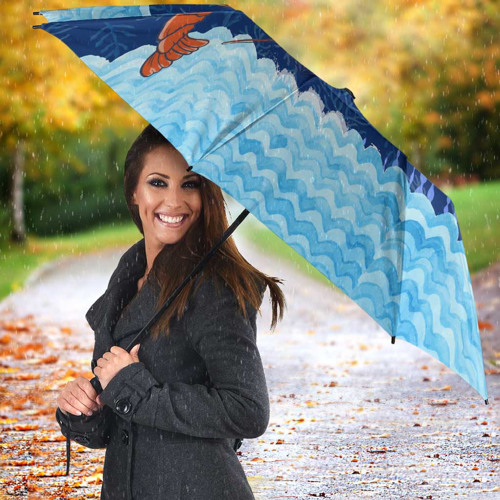 Turks and Caicos Islands Umbrella with Red Crab and Ocean Wave Coral Reef Design - Wonder Print Shop