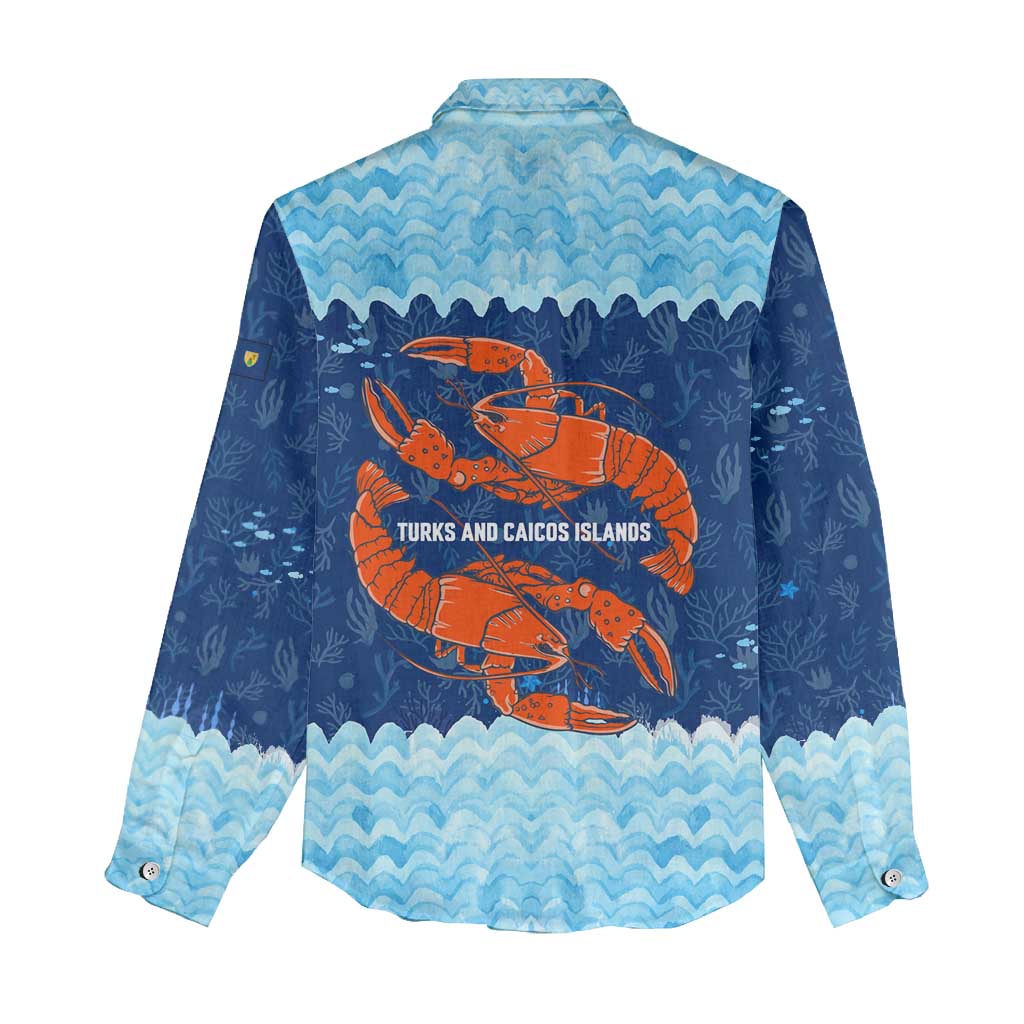 Turks and Caicos Islands Women Casual Shirt with Red Crab and Ocean Wave Coral Reef Design - Wonder Print Shop