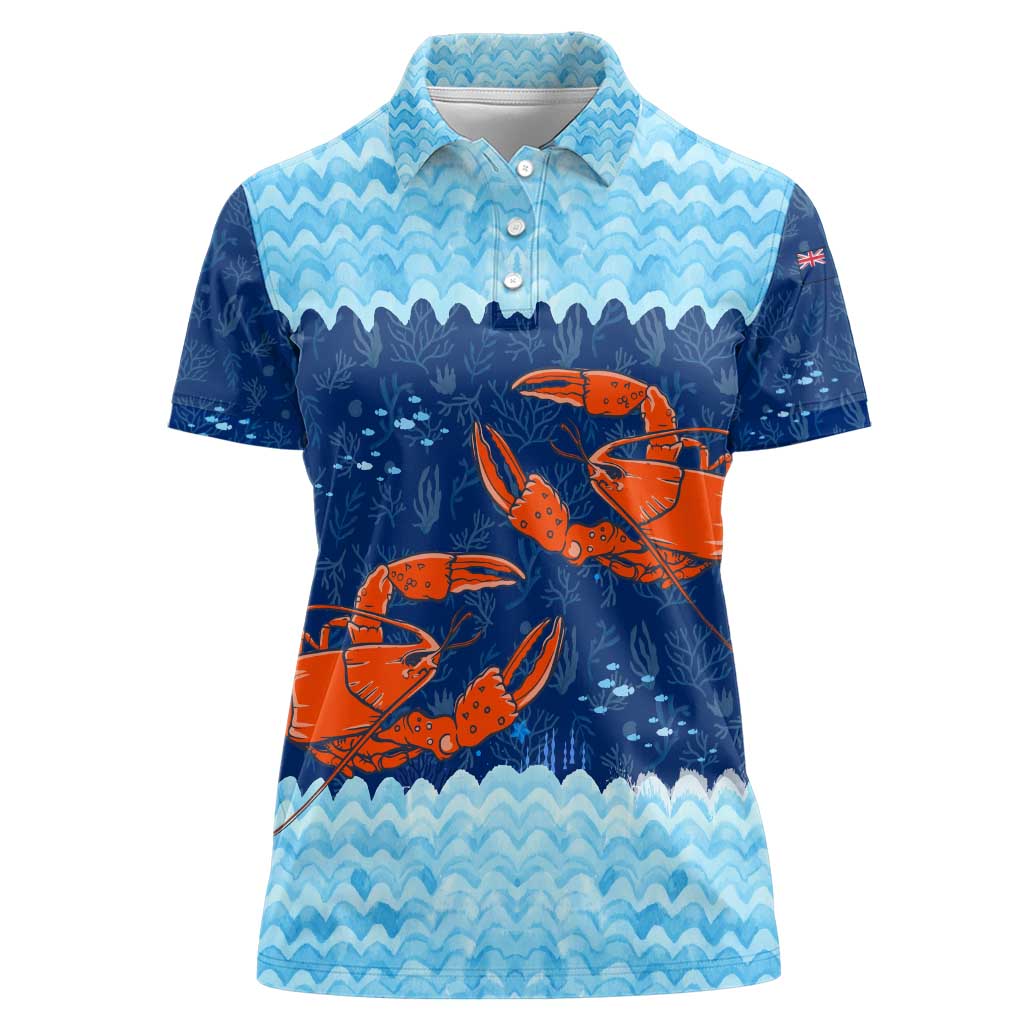 Turks and Caicos Islands Women Polo Shirt with Red Crab and Ocean Wave Coral Reef Design - Wonder Print Shop