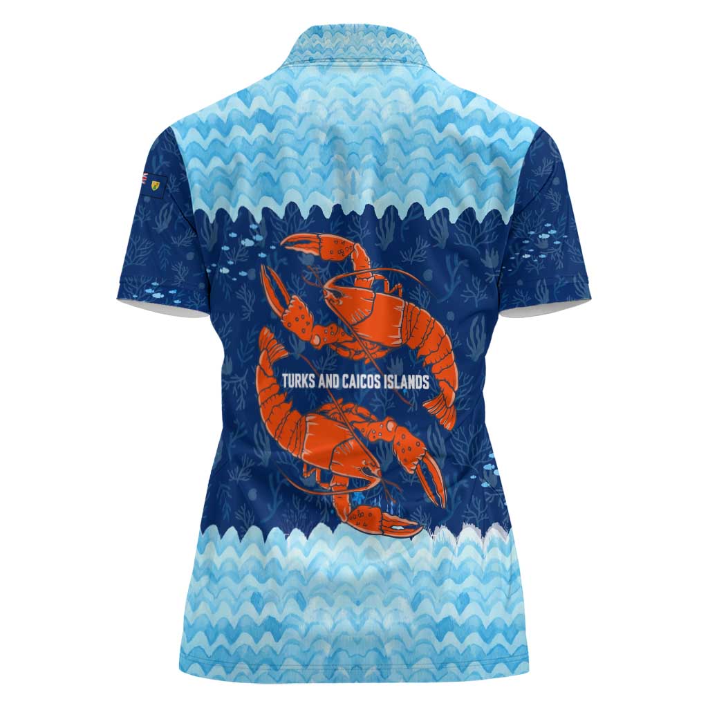 Turks and Caicos Islands Women Polo Shirt with Red Crab and Ocean Wave Coral Reef Design - Wonder Print Shop