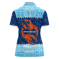 Turks and Caicos Islands Women Polo Shirt with Red Crab and Ocean Wave Coral Reef Design - Wonder Print Shop