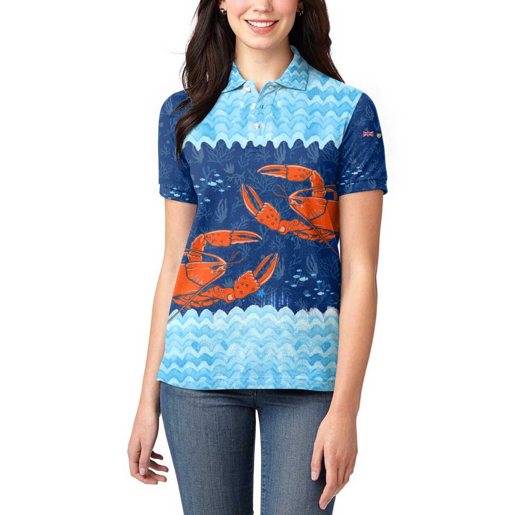 Turks and Caicos Islands Women Polo Shirt with Red Crab and Ocean Wave Coral Reef Design - Wonder Print Shop