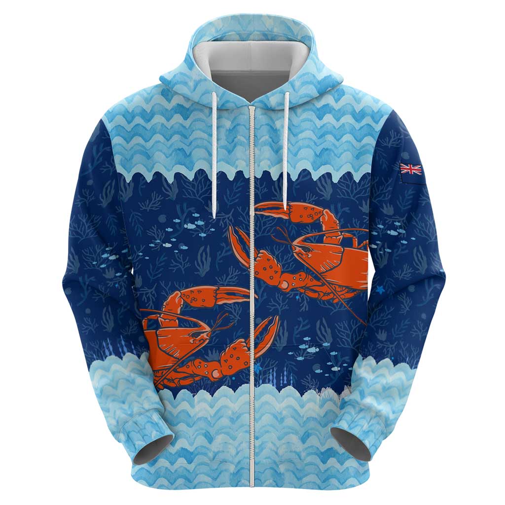 Turks and Caicos Islands Zip Hoodie with Red Crab and Ocean Wave Coral Reef Design - Wonder Print Shop