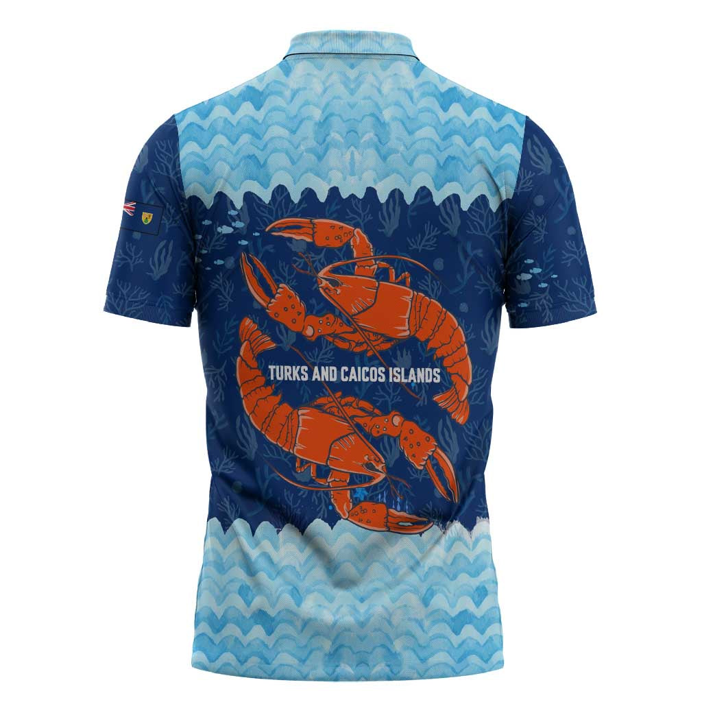 Turks and Caicos Islands Zipper Polo Shirt with Red Crab and Ocean Wave Coral Reef Design - Wonder Print Shop