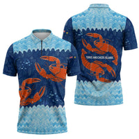 Turks and Caicos Islands Zipper Polo Shirt with Red Crab and Ocean Wave Coral Reef Design - Wonder Print Shop