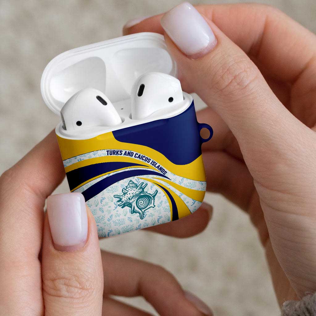 Turks and Caicos Islands AirPods Case with Sea Shell Graphic and Yellow Blue Wave Design - Wonder Print Shop