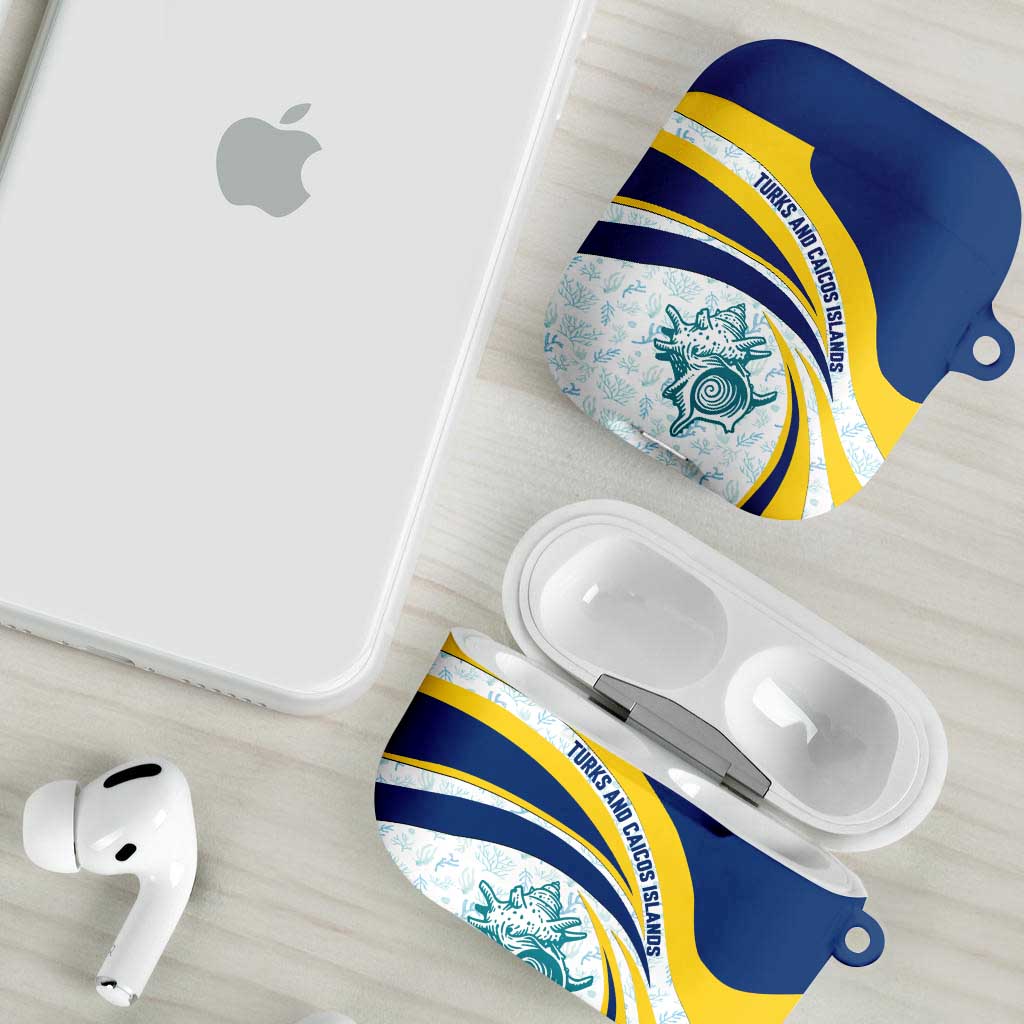 Turks and Caicos Islands AirPods Case with Sea Shell Graphic and Yellow Blue Wave Design - Wonder Print Shop