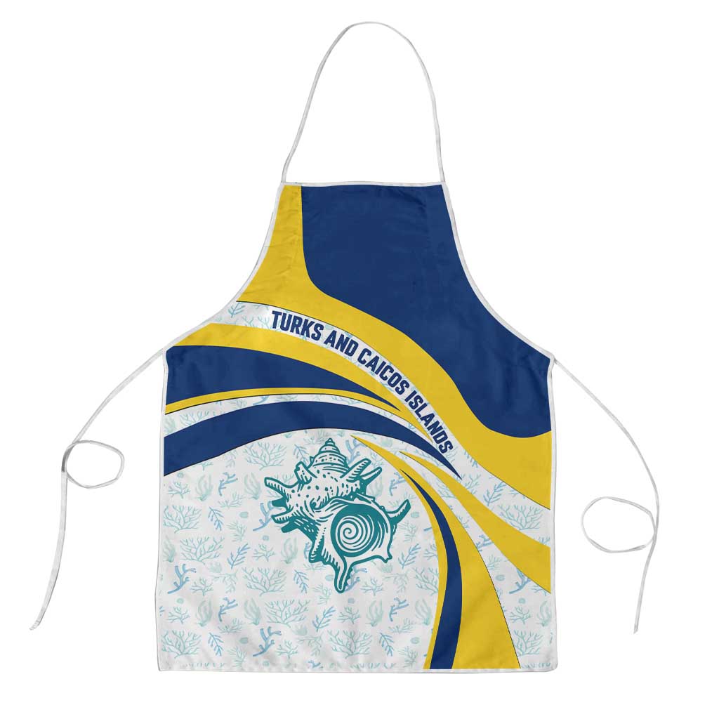 Turks and Caicos Islands Apron with Sea Shell Graphic and Yellow Blue Wave Design - Wonder Print Shop