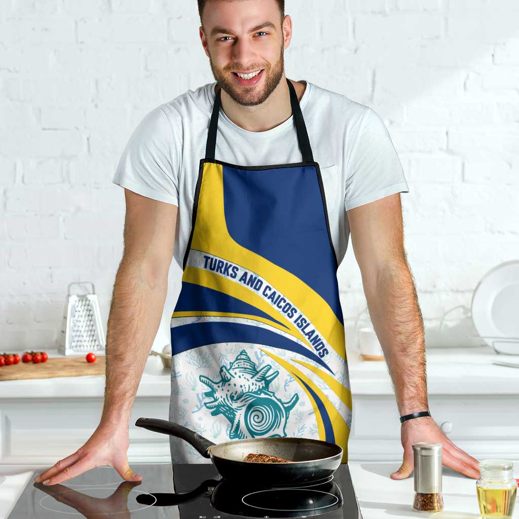 Turks and Caicos Islands Apron with Sea Shell Graphic and Yellow Blue Wave Design - Wonder Print Shop